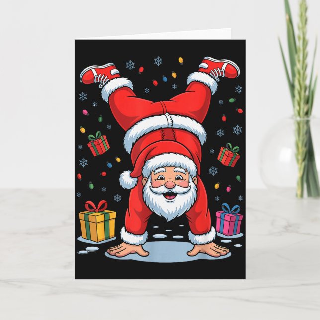 Funny Santa Playing Gymnastics Holiday Christmas X Karte (Vorderseite)