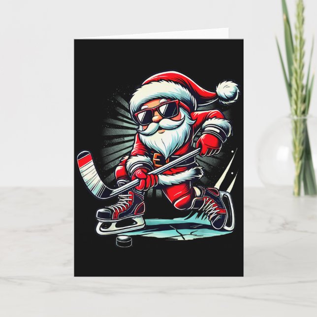 Funny Santa Playing Ice Hockey Lovers Boys Girls C Karte (Vorderseite)