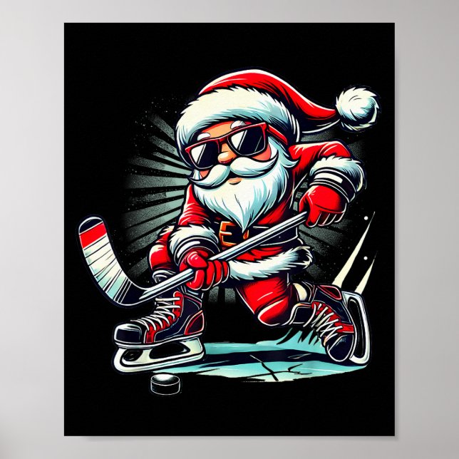 Funny Santa Playing Ice Hockey Lovers Boys Girls C Poster (Vorne)