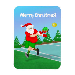 Funny Santa Playing Pickleball Frohe Weihnachten Magnet