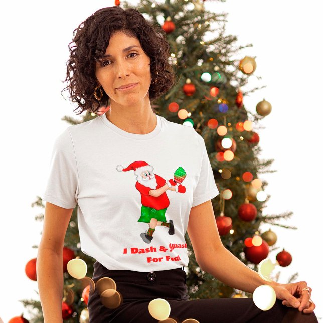 Funny Santa Playing Pickleball I Dash & Smash Spaß T-Shirt (Von Creator hochgeladen)