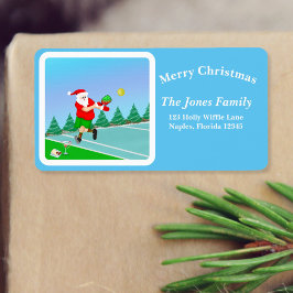 Funny Santa Playing Pickleball Merry Volley Xmas Adressaufkleber