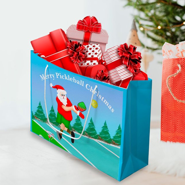 Funny Santa Playing Pickleball Merry Volley Xmas Große Geschenktüte (Von Creator hochgeladen)
