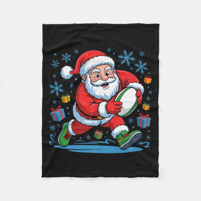 Funny Santa Playing Rugby Holiday Christmas Xmas P Fleecedecke (Vorderseite)