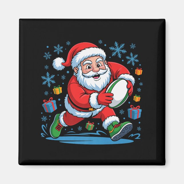 Funny Santa Playing Rugby Holiday Christmas Xmas P Magnet (Vorne)