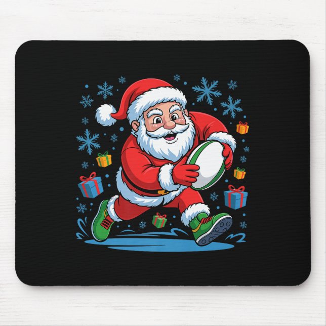 Funny Santa Playing Rugby Holiday Christmas Xmas P Mousepad (Vorne)