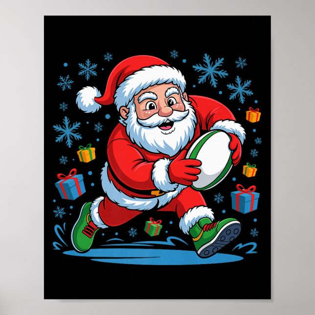 Funny Santa Playing Rugby Holiday Christmas Xmas P Poster (Vorne)