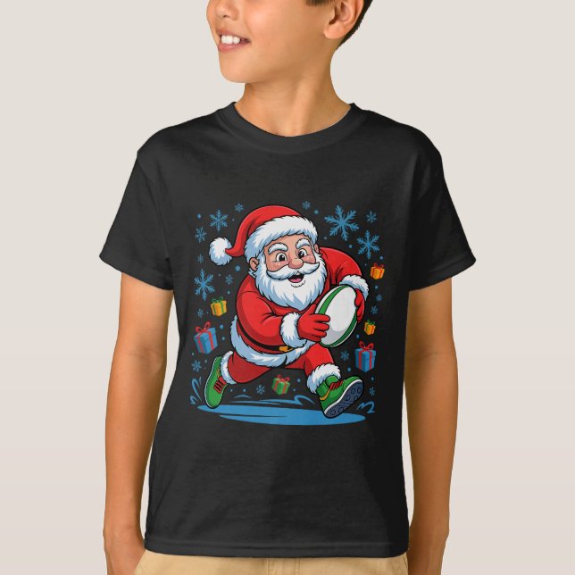 Funny Santa Playing Rugby Holiday Christmas Xmas P T-Shirt (Vorderseite)