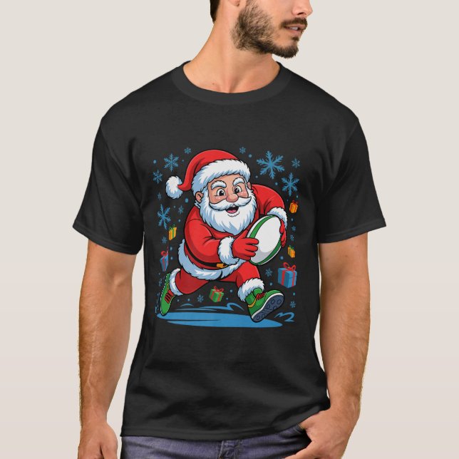 Funny Santa Playing Rugby Holiday Christmas Xmas P T-Shirt (Vorderseite)