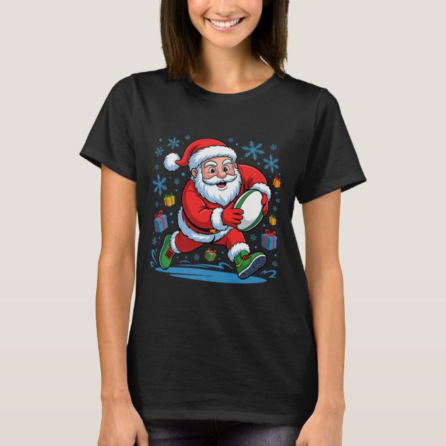 Funny Santa Playing Rugby Holiday Christmas Xmas P T-Shirt (Vorderseite)
