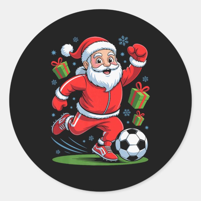 Funny Santa Playing Soccer Holiday Christmas Xmas  Runder Aufkleber (Vorderseite)
