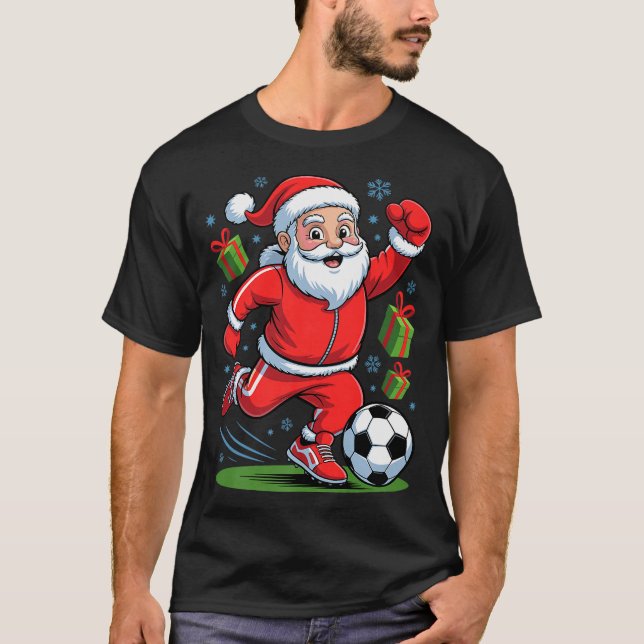 Funny Santa Playing Soccer Holiday Christmas Xmas  T-Shirt (Vorderseite)