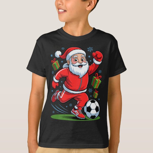 Funny Santa Playing Soccer Holiday Christmas Xmas  T-Shirt (Vorderseite)
