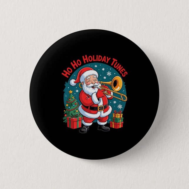 Funny Santa Playing Trombone Holiday Chrismas Xmas Button (Vorderseite)