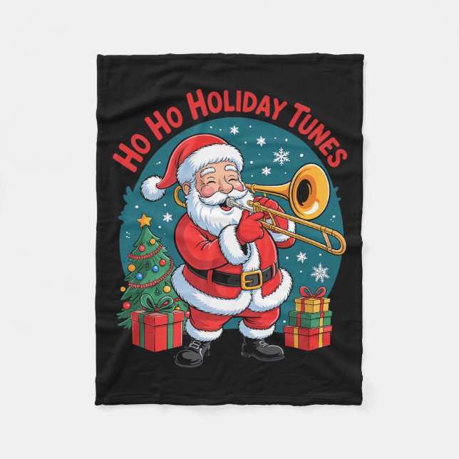 Funny Santa Playing Trombone Holiday Chrismas Xmas Fleecedecke (Vorderseite)