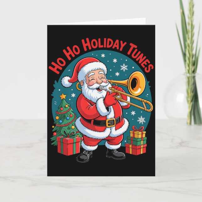 Funny Santa Playing Trombone Holiday Chrismas Xmas Karte (Vorderseite)