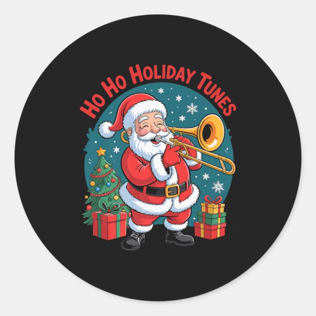Funny Santa Playing Trombone Holiday Chrismas Xmas Runder Aufkleber (Vorderseite)
