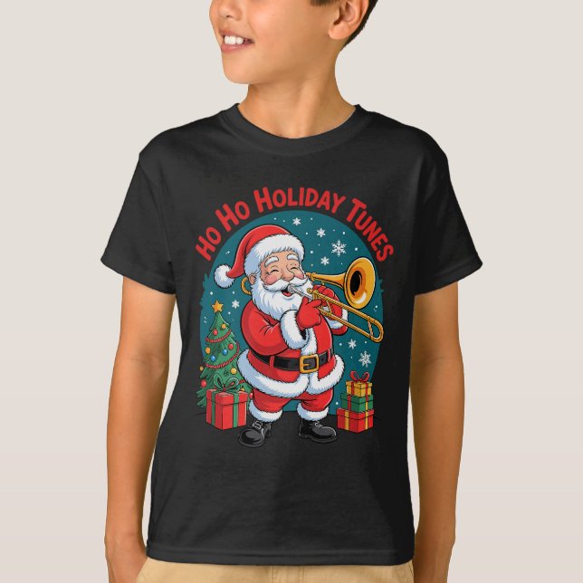 Funny Santa Playing Trombone Holiday Chrismas Xmas T-Shirt (Vorderseite)
