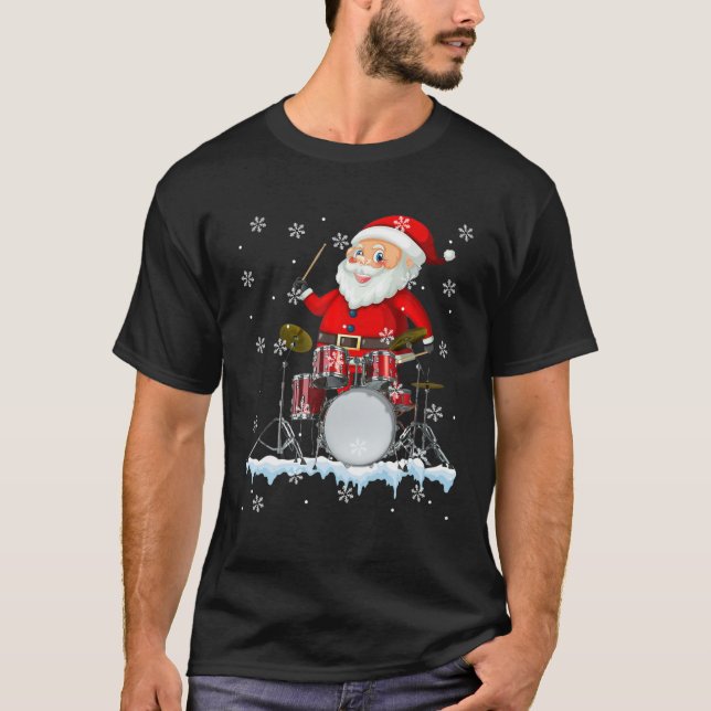 Funny Santa Playing Trum Weihnachtstrommler Gi T-Shirt (Vorderseite)