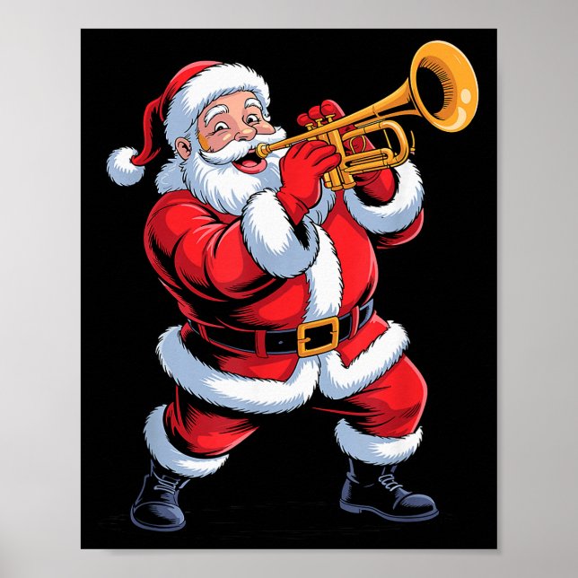 Funny Santa Playing Trumpet Holiday Chrismas Xmas  Poster (Vorne)