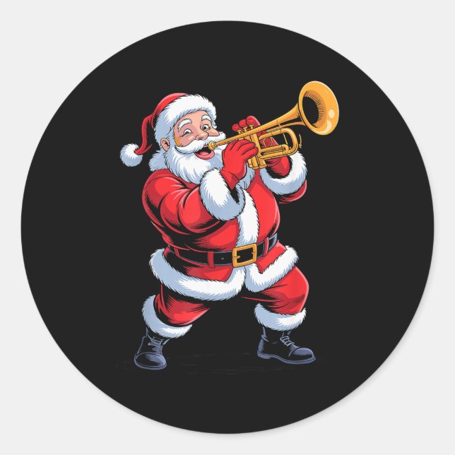 Funny Santa Playing Trumpet Holiday Chrismas Xmas  Runder Aufkleber (Vorderseite)
