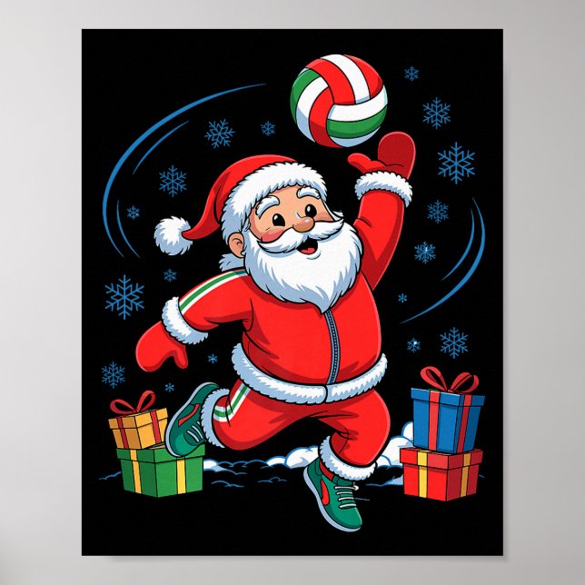 Funny Santa Playing Volleyball Holiday Christmas X Poster (Vorne)