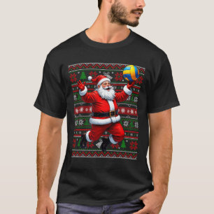Funny Santa Playing Volleyball Ugly Weihnachten Sw T-Shirt