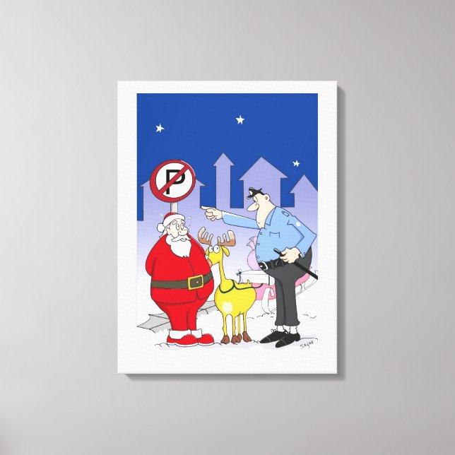 Funny Santa Police Officer Cartoon Leinwanddruck (Vorderseite)