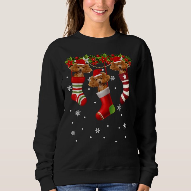 Funny Santa Poodle Weihnachtssockhund Lover Gif Sweatshirt (Vorderseite)