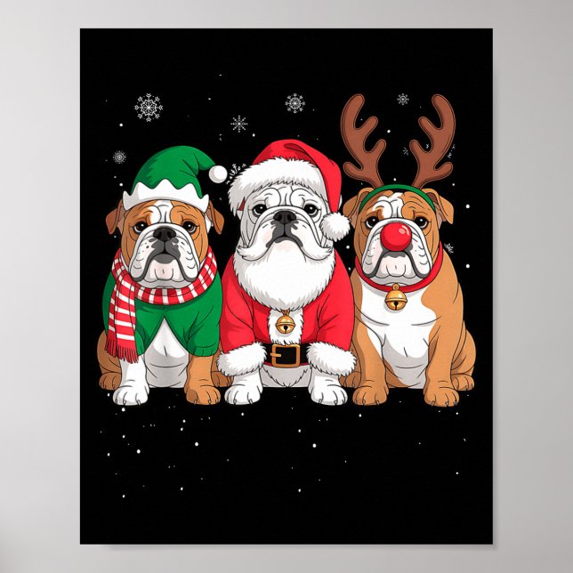 Funny Santa Reindeer English Bulldog Dog Women Men Poster (Vorne)