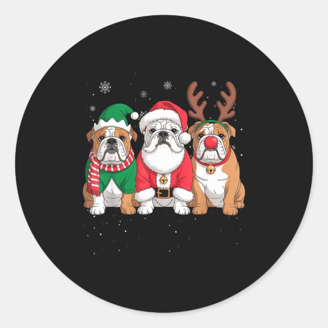 Funny Santa Reindeer English Bulldog Dog Women Men Runder Aufkleber (Vorderseite)