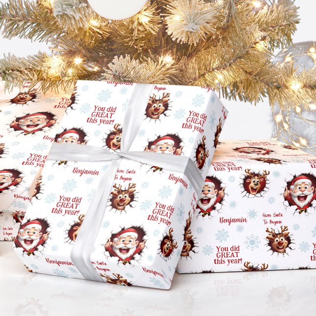 Funny Santa Reindeers Name Text Weihnachten Geschenkpapier (Funny Santa Reindeers Name Text Christmas Wrapping Paper)