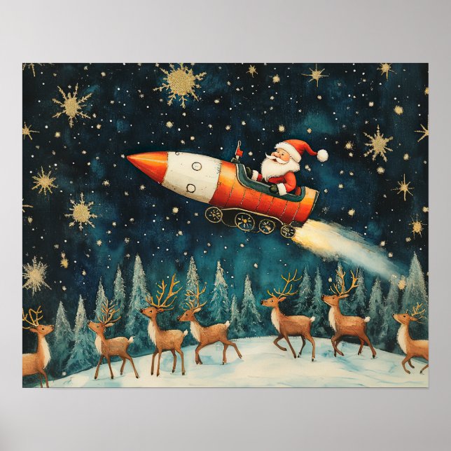 Funny Santa Retro Christmas Eve Poster (Vorne)
