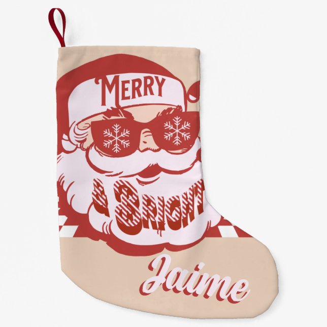 Funny Santa Retro Rotes Rosa Weihnachten Kleiner Weihnachtsstrumpf (Vorderseite)