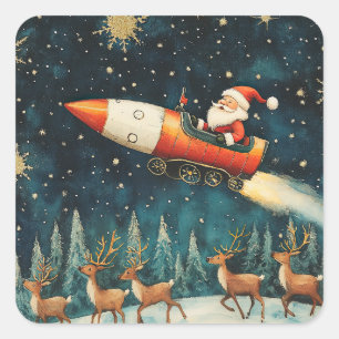 Funny Santa Retro Weihnachtsabend Quadratischer Aufkleber