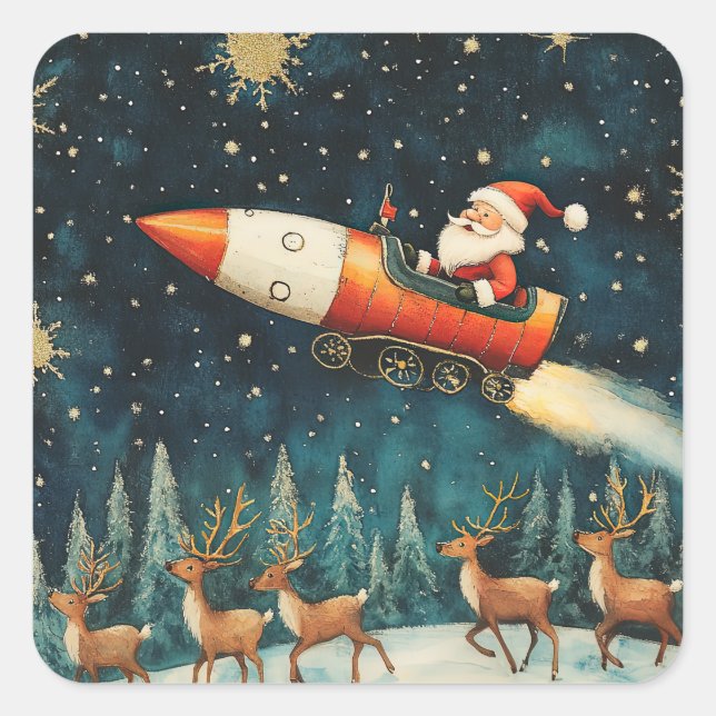 Funny Santa Retro Weihnachtsabend Quadratischer Aufkleber (Vorderseite)