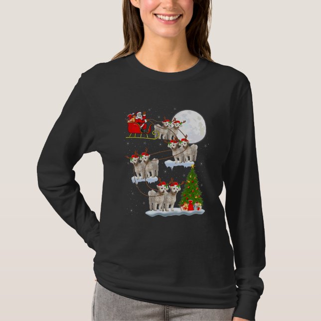 Funny Santa Riding Bichon Frise Moon Christmas Lig T-Shirt (Vorderseite)