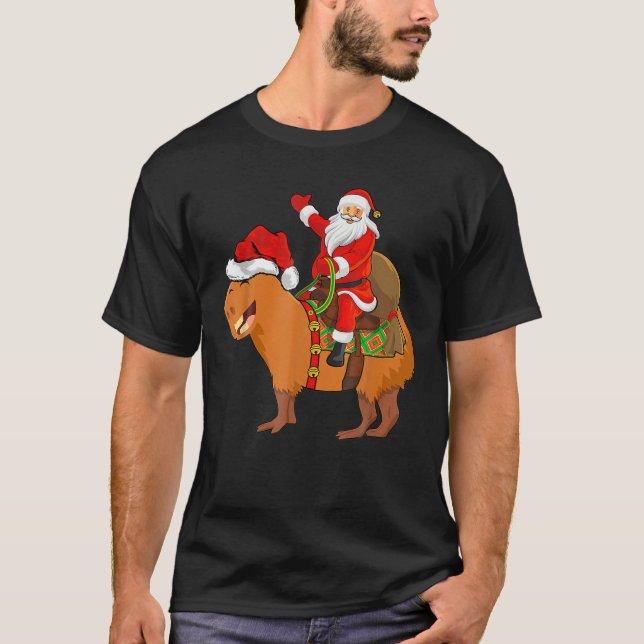 Funny Santa Riding Capybara Weihnachts Pajama Matc T-Shirt (Vorderseite)