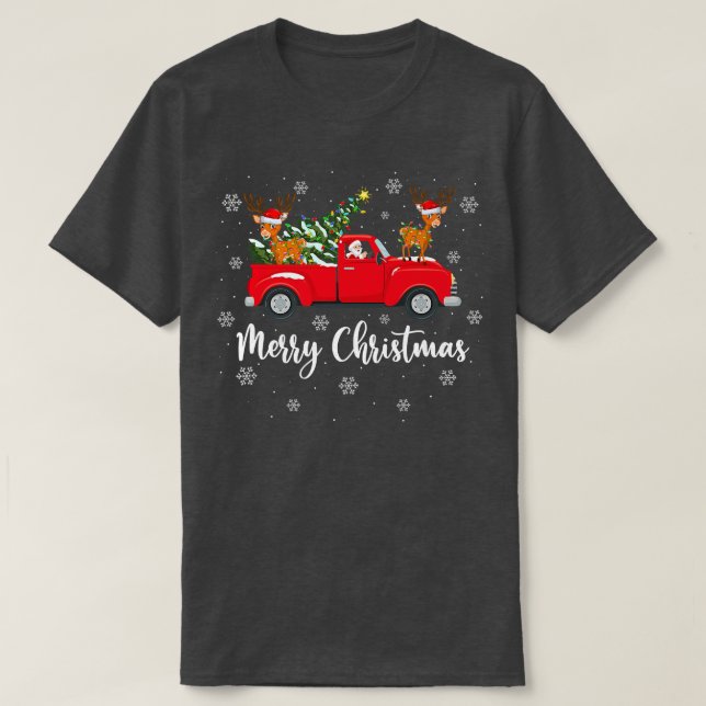 Funny Santa Riding Christmas Tree Truck Deer Chris T-Shirt (Design vorne)