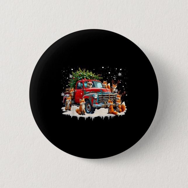 Funny Santa Riding Christmas Tree Truck Fox Christ Button (Vorderseite)