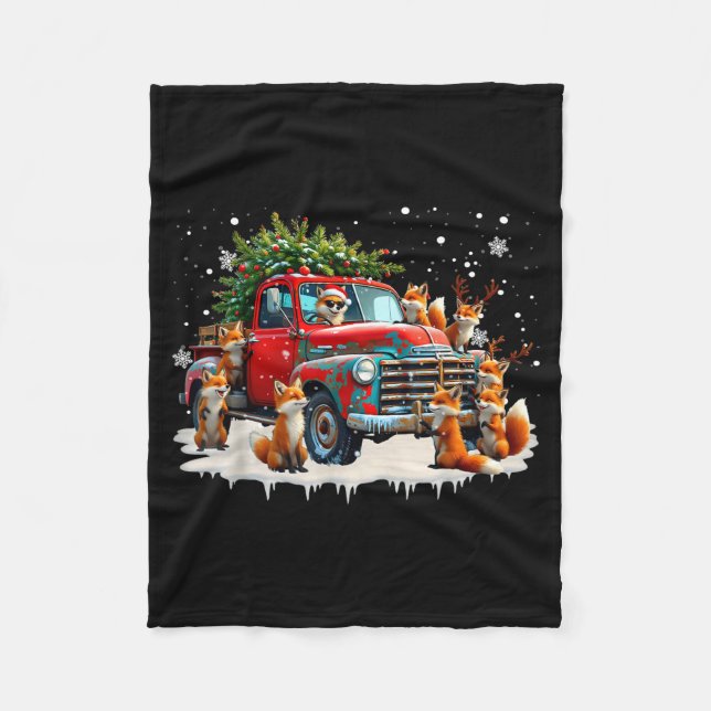 Funny Santa Riding Christmas Tree Truck Fox Christ Fleecedecke (Vorderseite)