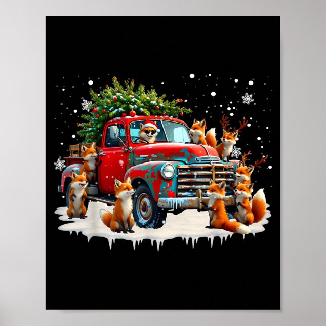 Funny Santa Riding Christmas Tree Truck Fox Christ Poster (Vorne)
