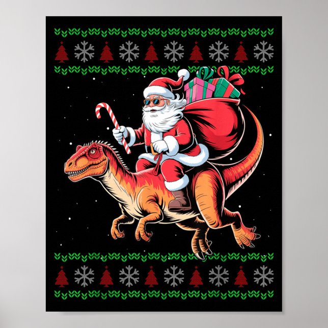 Funny Santa Riding Dinosaur Animal Ugly Christmas  Poster (Vorne)