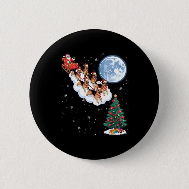 Funny Santa Riding German Shepherd Dog Tree Christ Button (Vorderseite)