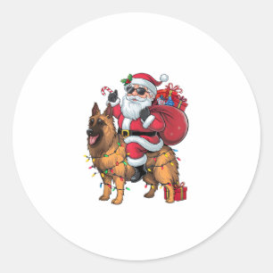 Funny Santa Riding German Shepherd Dog Weihnachten Runder Aufkleber