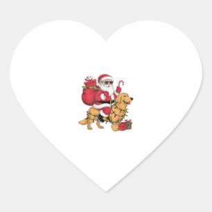 Funny Santa Riding Golden Retriever Dog Weihnachte Herz-Aufkleber