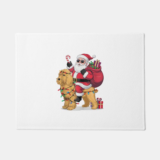 Funny Santa Riding Goldendoodle Dog Weihnachten Fußmatte (Vorderseite)