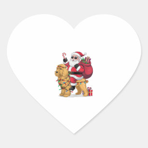 Funny Santa Riding Goldendoodle Dog Weihnachten Herz-Aufkleber