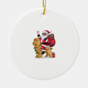 Funny Santa Riding Goldendoodle Dog Weihnachten Keramik Ornament