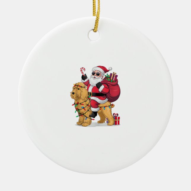 Funny Santa Riding Goldendoodle Dog Weihnachten Keramik Ornament (Vorne)